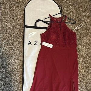 Azazie Burgundy Halter Gown